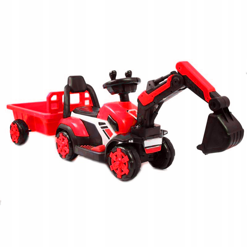 Mini excavator electric Kinderauto BJXZ219B 35W 6V,cu incarcator electric si remorca, rosu
