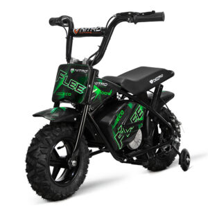 Mini Motocicleta electrica cu roti ajutatore, NITRO ECO Flee 300W 24V, culoare Verde