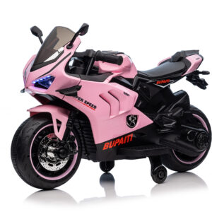Motocicleta electrica pentru fetite, Kinderauto BDQ888 70W 12V cu roti moi, Bluetooth, culoare Roz