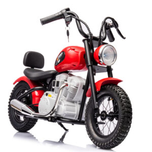 Motocicleta pentru copii, Kinderauto Chopper 350W, 36V, cu roti gonflabile, scaun tapitat, rosie