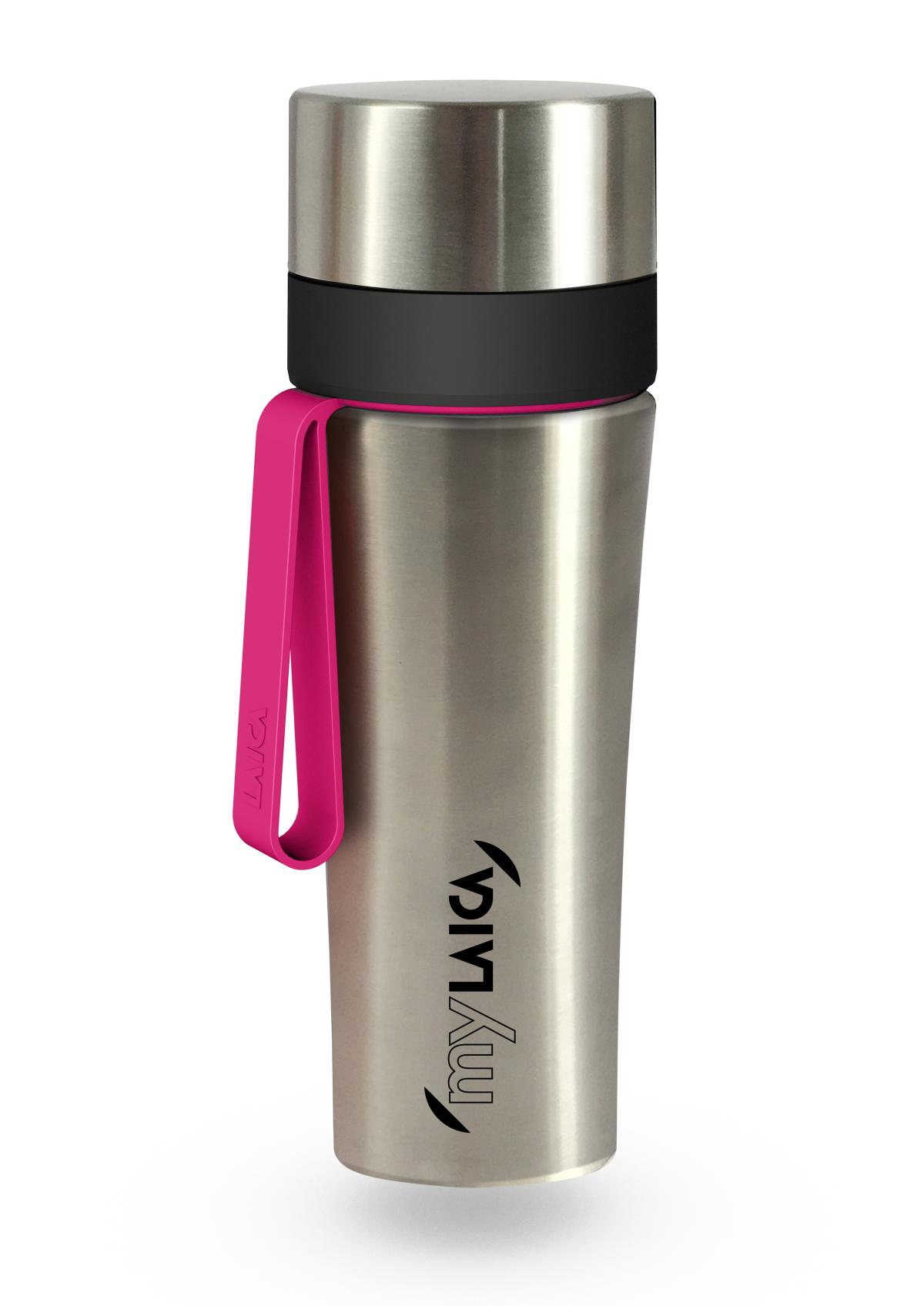 Sticlă filtrantă Sport myLaica, Inox, 0,55 litri, portabilă, Roz, filtru Fast Disk