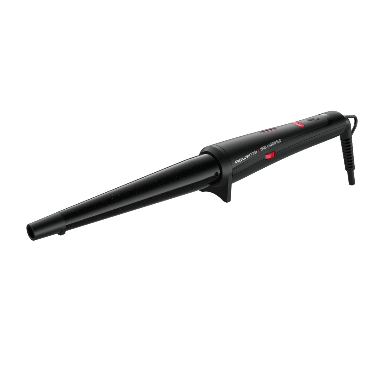 Ondulator de păr conic Rowenta Karl Lagerfeld CF324LF0 înveliș Keratin & Glow 120-200 °C mănușă de protecție negru&roșu