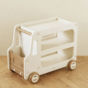 Organizator jucarii Kinderplay forma autobuz cu roti, multifunctional, suport pentru piese lego, cafeniu