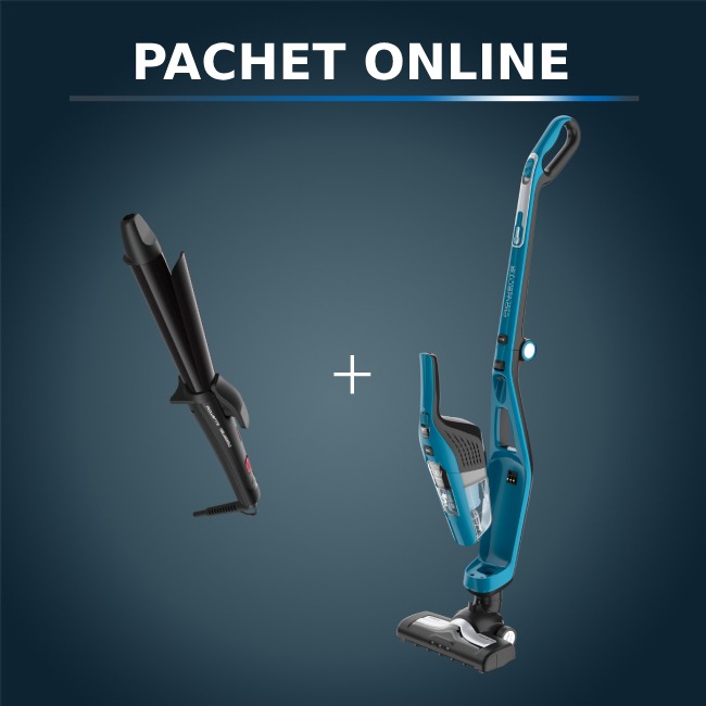Pachet PROMO Aspirator vertical 2 in 1 Dual Force Cyclonic Rowenta RH6751WO si Ondulatorul Rowenta Karl Lagerfeld CF321LF0