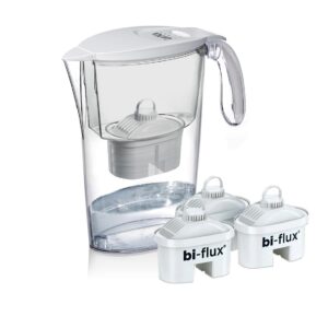 Pachet Cana filtranta de apa Laica Clear Line, 2.3 litri, Alb + 3 filtre Bi-flux