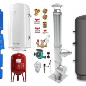 Pachet Cazan (centrala) pe combustibil solid, (lemn, carbune), Fornello Joker 55 kW, Puffer 1000 litri, Cos Inox, Boiler, Vas Expansiune, Pompa, Fitinguri Montaj