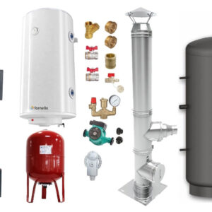 Pachet Cazan (centrala) pe combustibil solid tip lumanare Fornello Turbo 25 kW, Puffer 800 litri, Cos Inox, Boiler, Vas Expansiune, Pompa, Fitinguri Montaj
