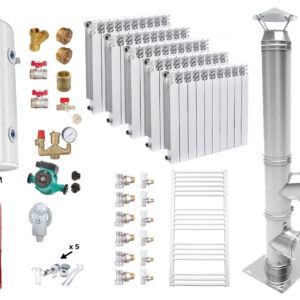 Pachet Cazan (centrala) pe combustibil solid tip lumanare Fornello Turbo 35 kW, Puffer 800 litri, Cos Inox, Calorifere Aluminiu Fornello Alvo, Boiler, Vas Expansiune, Pompa, Fitinguri Montaj