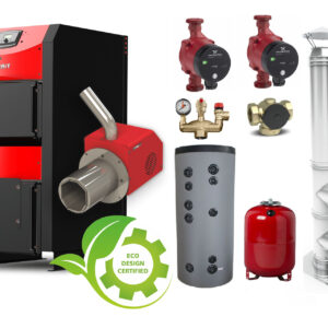 Pachet Centrala mixta combustibil solid si peleti Burnit NWB PRIME 30 kW si Arzator pe peleti Pell Eco 35 kW, cos de fum Fornello inox 6 metri D 200 mm, boiler SON 150 litri 2 serpentine, 2 pompe Grundfos , Vas expansiune 35 litri, termoventil, pana