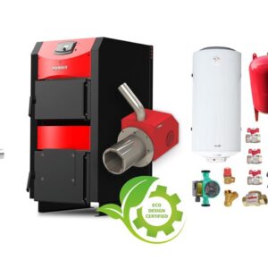 Pachet Centrala mixta combustibil solid si peleti Burnit NWB PRIME 50 kW si Arzator pe peleti Pell Eco 35 kW, cos inox, ventilator, automatizare, serpentina racire, flansa arzator, pompa circulatie 25-60, vas expansiune 50 l, boiler termoelectric