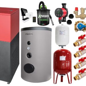 Pachet Centrala mixta Lemn/Pelet Fornello Tera 28 kW, boiler de sol, cos inox, termostat, aspirator, pompa, vas expansiune, fitinguri, aprindere automanta la peleti, buncar peleti 95 kg, creuzet fonta, curatarea facila, pentru 180 mp