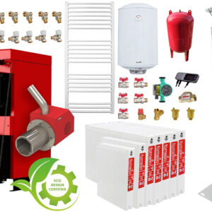 Pachet incalzire si apa calda 6 camere Centrala mixta combustibil solid si peleti Burnit NWB MAX 55 kW si Arzator pe peleti Pell Eco 35 kW, calorifere, cos inox, pompa circulatie evp 25-60, vas expansiune 50 l, boiler termoelectric Fornello 120 l si