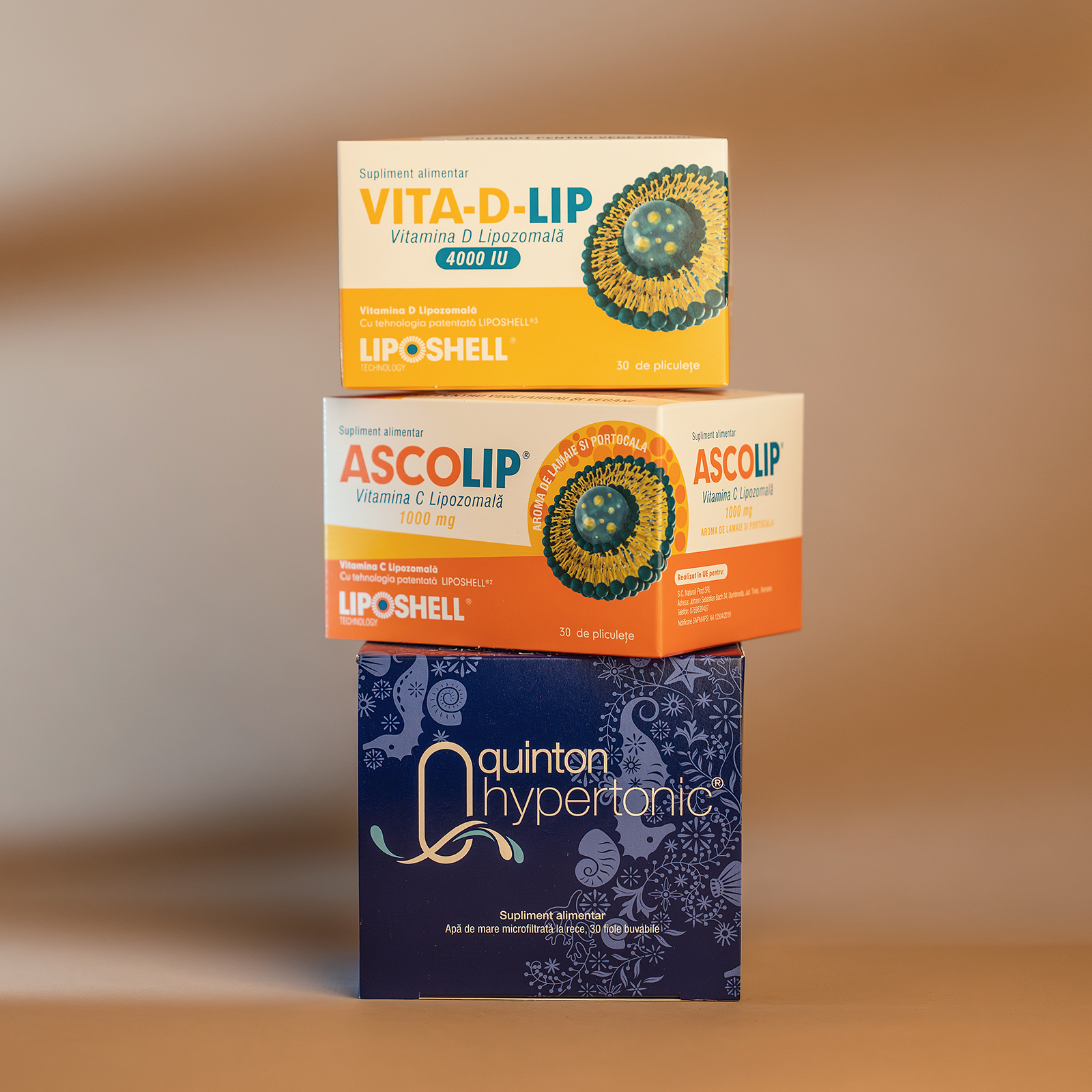 Pachet Wellness 1 - Plasma Hipertonic Quinton, Vitamina C Lipozomala Ascolip 1000 mg LIPOSHELL , Vitamina D Lipozomala 4000UI