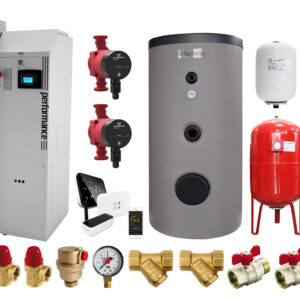 Pachet premium Centrala pe peleti Fornello Slimpel Performance 40 kw, boiler, termostat control de la distanta, pompe electronice, vas expansiune termic si sanitar, vana deviatoare 3 cai, cos inox si fitiguri de baza