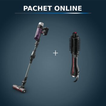 Pachet PROMO Aspirator vertical Rowenta X-Force Flex 9.60 Allergy RH2048WO & Peria rotativă cu aer cald Rowenta Karl Lagerfeld Pro Stylist CF961LF0