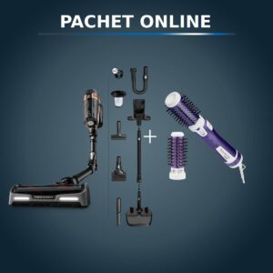 Pachet PROMO Aspirator vertical Rowenta X-Force Flex15.60 RH99F1WO & Perie rotativă Rowenta Brush Activ’ Volume&Shine 2 CF9530