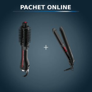Pachet PROMO Perie rotativă cu aer cald Rowenta Karl Lagerfeld Pro Stylist CF961LF0 & Placă de păr Rowenta EasyLiss Karl Lagerfeld SF161LF0