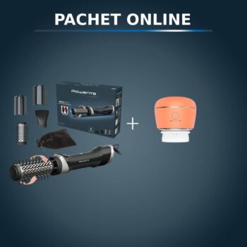 Pachet PROMO Perie rotativa cu aer cald Rowenta Brush Activ UB9530F0 & Perie electrica de curatare faciala Rowenta My Beauty Routine Anti-Blemish LV40