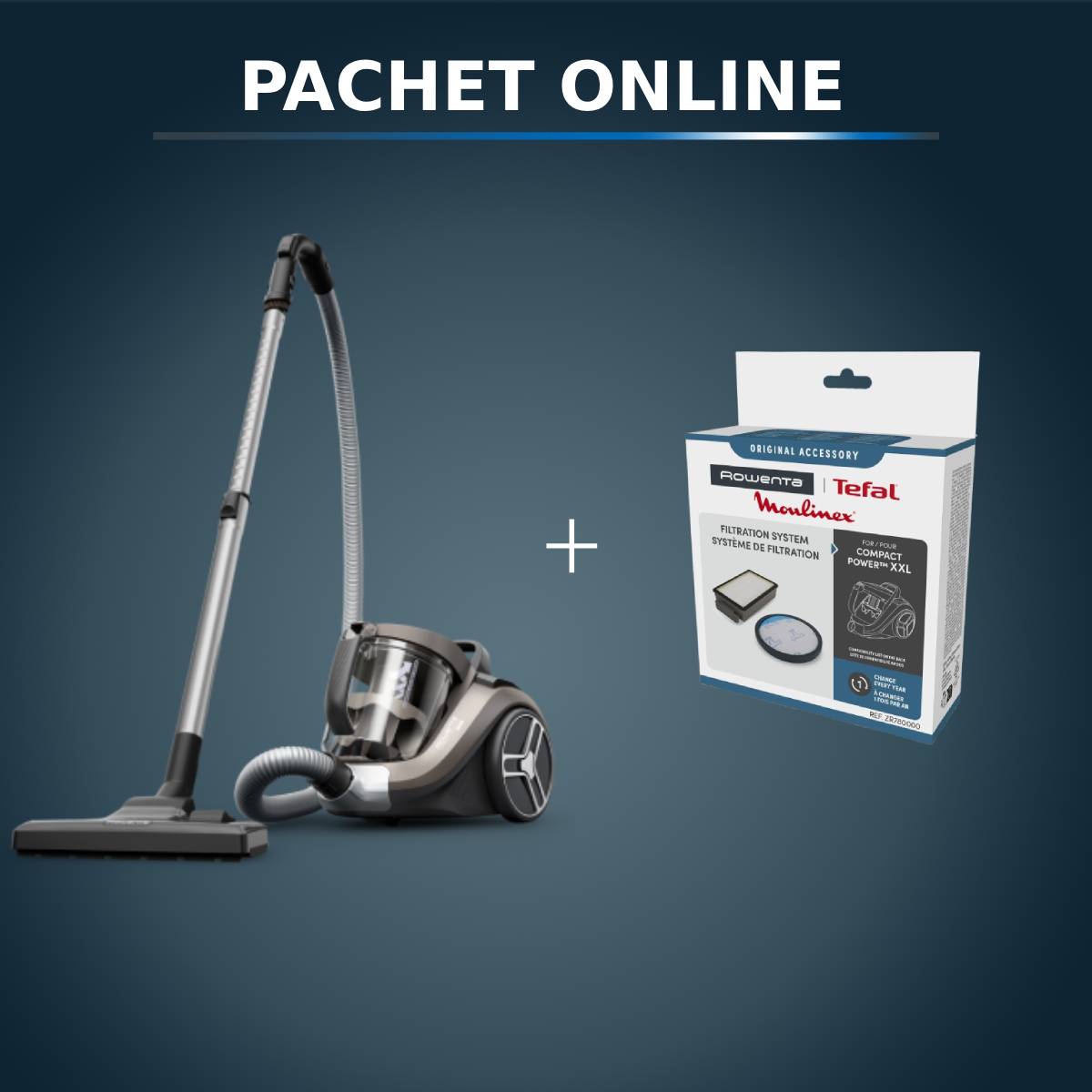 Pachet PROMO Aspirator fara sac Rowenta Compact Power XXL RO4B50EA & Kit de filtrare Rowenta ZR780000  compatibil RO48XX