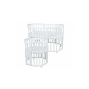 Patut Oval Evolutiv pentru Copii, Multifunctional, 7in1, Saltele Incluse, Transformabil, Masa de Schimbat, Co-Sleeping, Tarc de Joaca, Birou, Scaune, Waldin, Alb