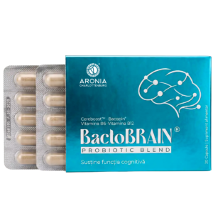 BactoBRAIN® — formulă premium care susține funcțiile cognitive, sistemul nervos și axa intestin-creier, cu probiotice, prebiotice, plante premium și vitamine