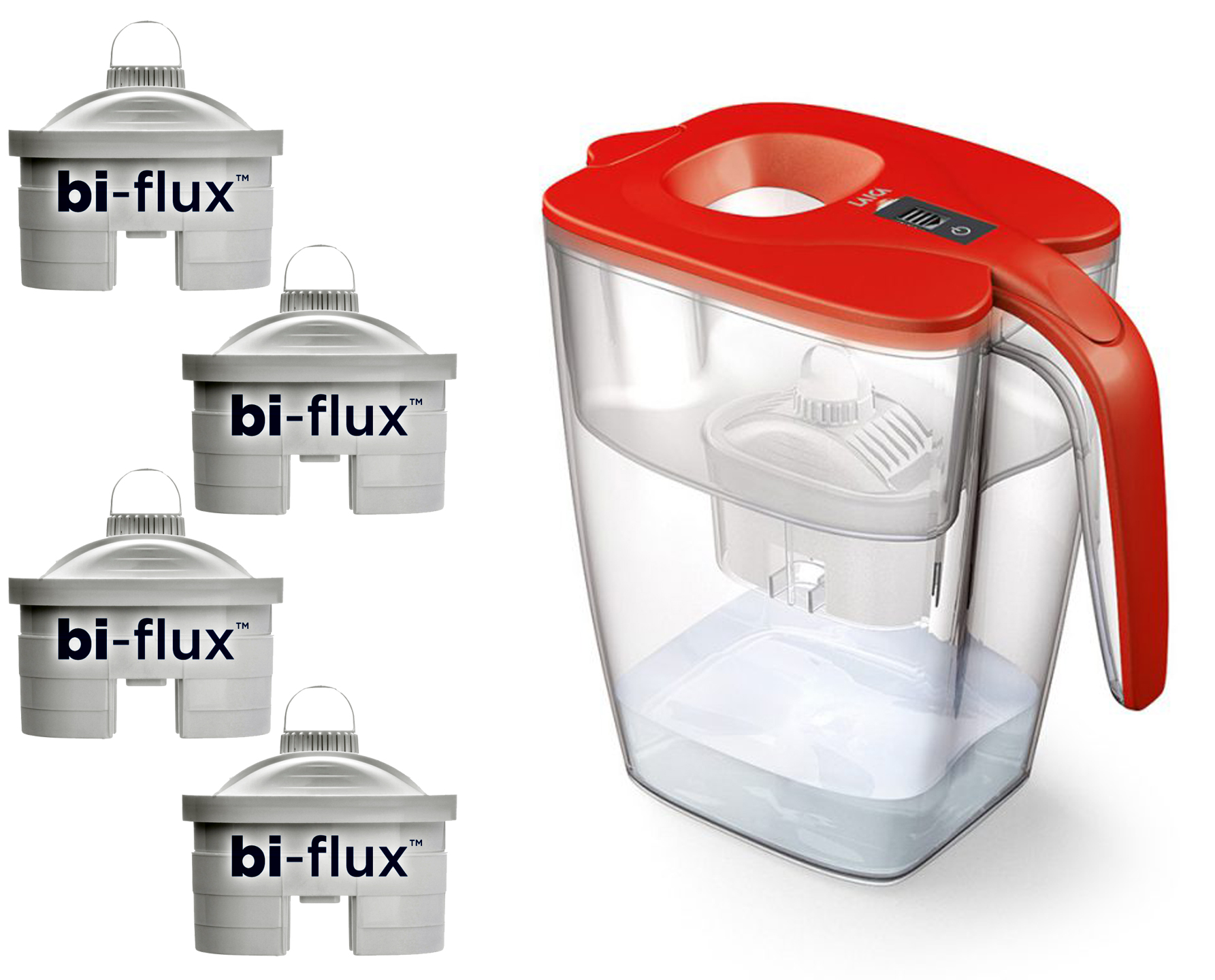 Cana filtranta de apa Laica BIG Milano Rosu, 3.7L, + 4 cartuse filtrante