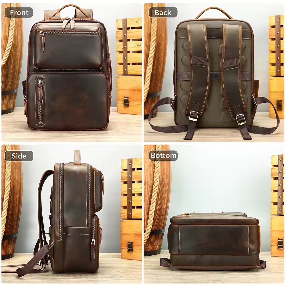 Rucsac pentru barbati, Mael GT3327, piele naturala, Maro - Image 3
