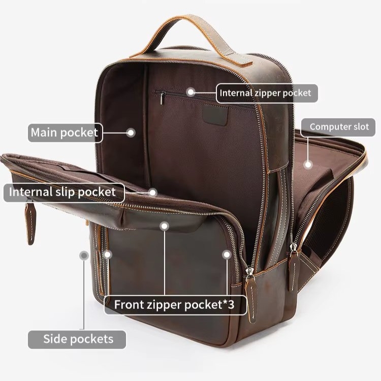 Rucsac pentru barbati, Mael GT3327, piele naturala, Maro - Image 4