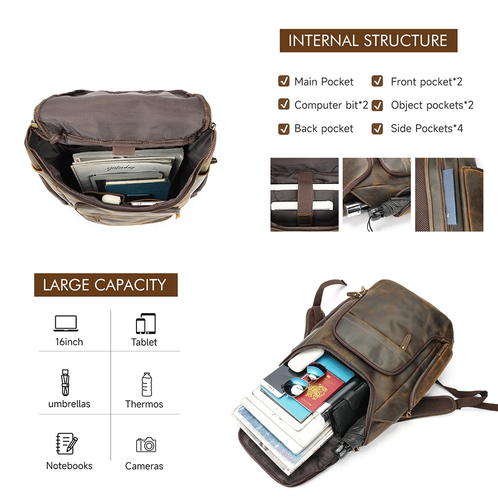 Rucsac pentru barbati, Velian GT3328, piele naturala, Maro - Image 3