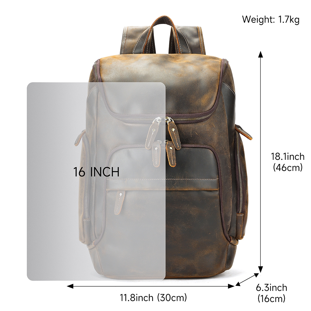 Rucsac pentru barbati, Velian GT3328, piele naturala, Maro - Image 4