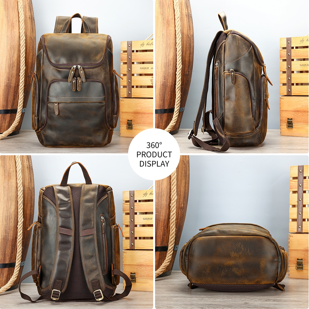 Rucsac pentru barbati, Velian GT3328, piele naturala, Maro - Image 5