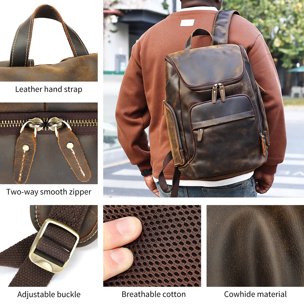 Rucsac pentru barbati, Velian GT3328, piele naturala, Maro - Image 6