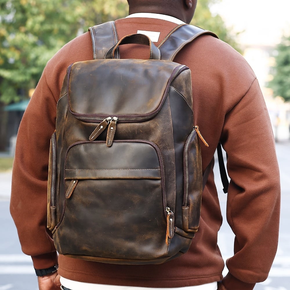 Rucsac pentru barbati, Velian GT3328, piele naturala, Maro - Image 2