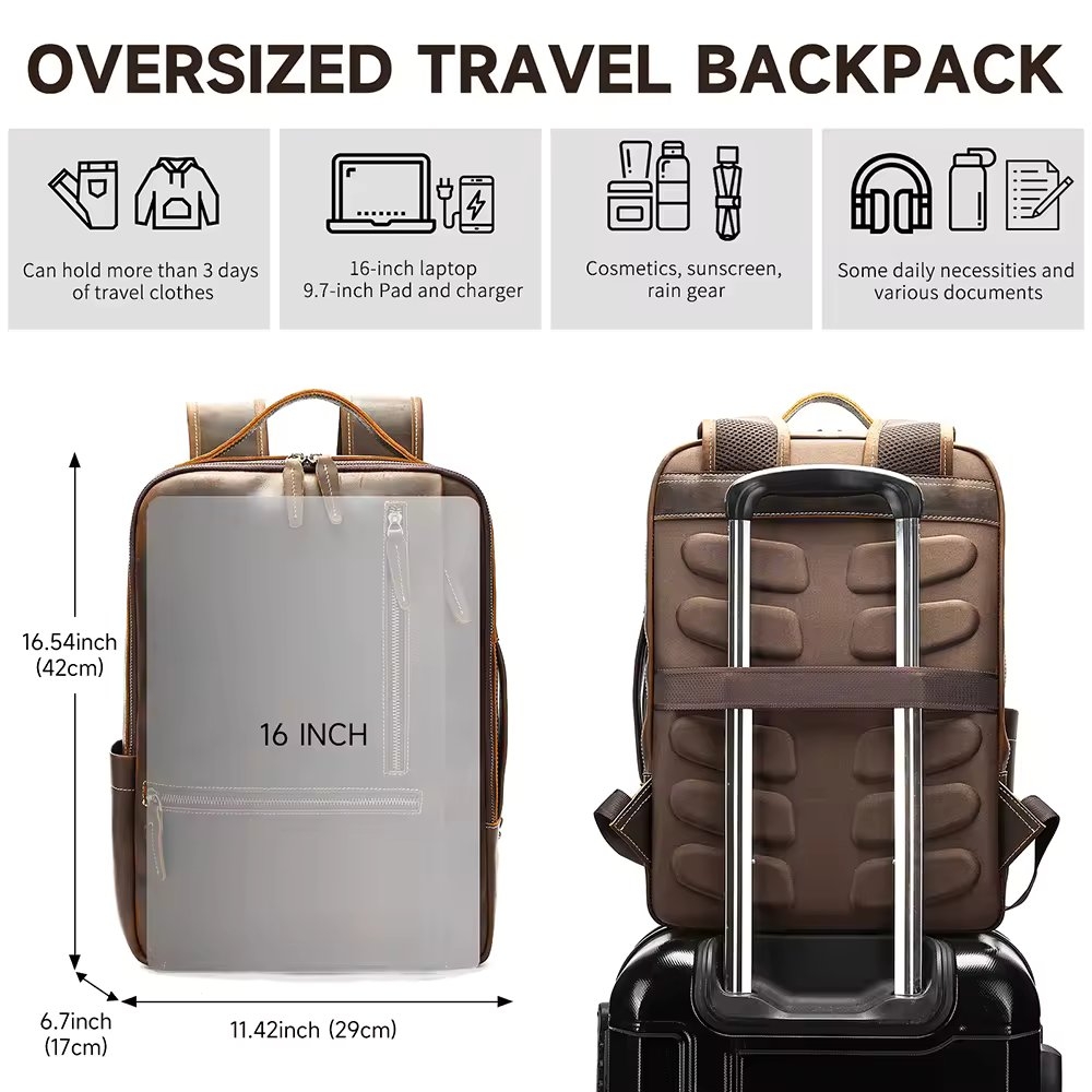 Rucsac pentru barbati, Zadiel GT3317, piele naturala, Maro - Image 7