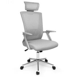 Scaun de Birou, Dr.Home Pixy XL, Suport Lombar, Tetiera, Mesh – Gri