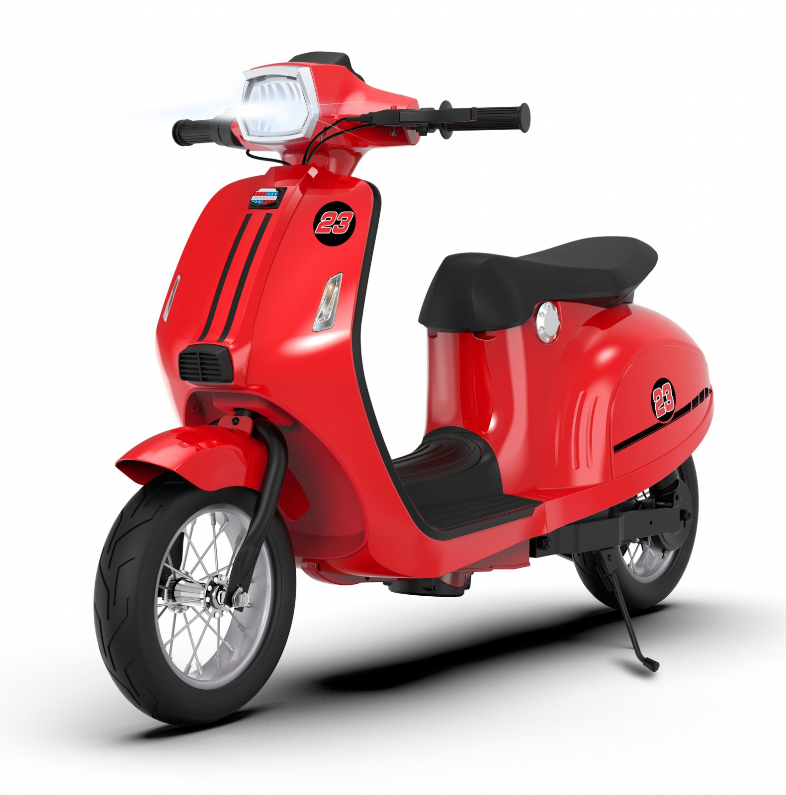 Scuter electric pentru copii, Kinderauto Retro, 350W, 24V 10Ah, roti gonflabile, music player, cadru robust, rosu