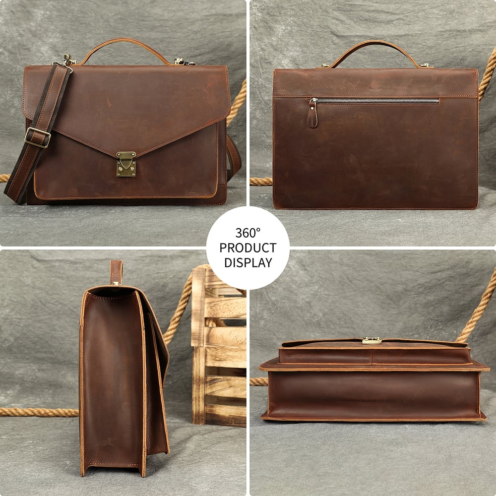 Servieta unisex, Milano GT3802, piele naturala, Maro - Image 3