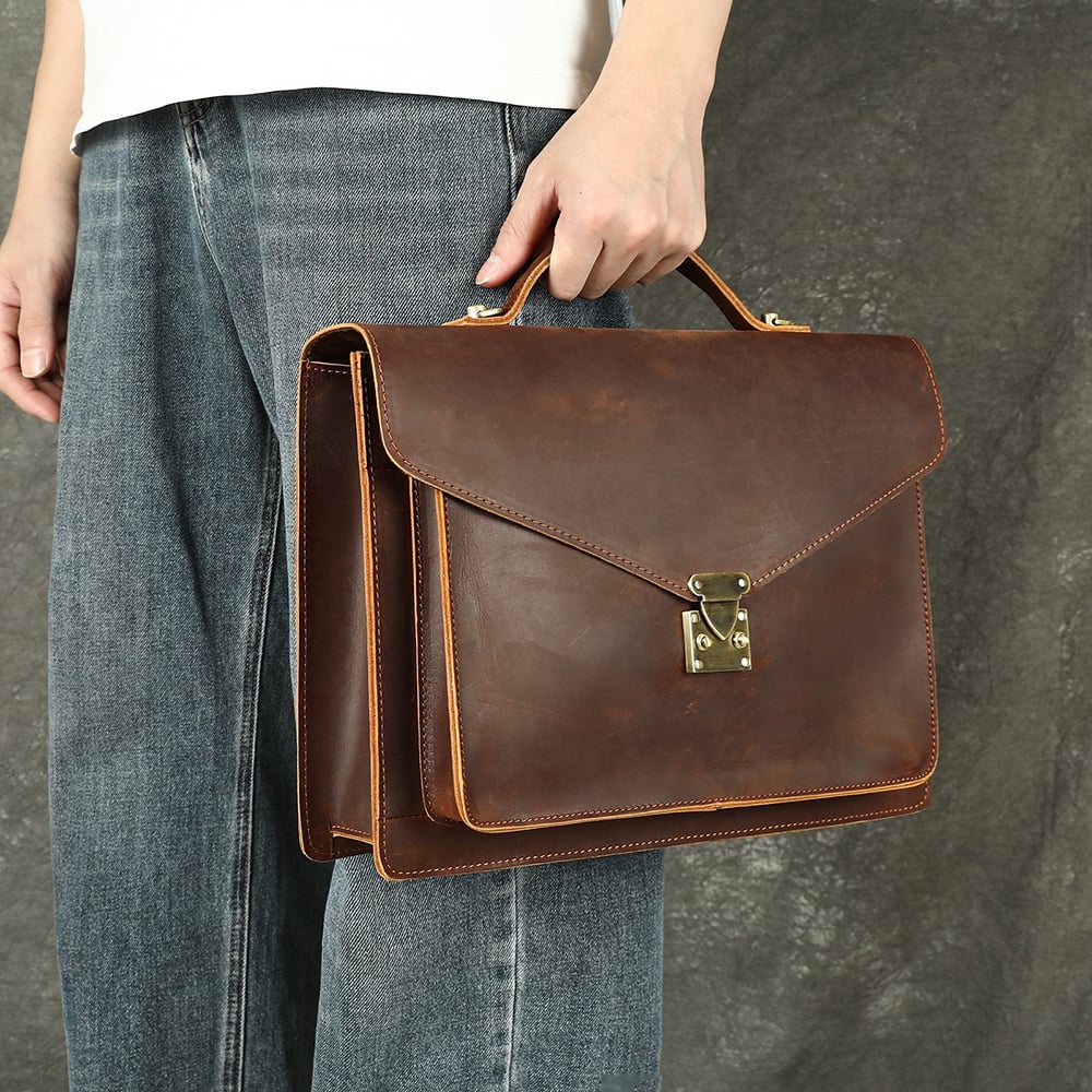 Servieta unisex, Milano GT3802, piele naturala, Maro - Image 4