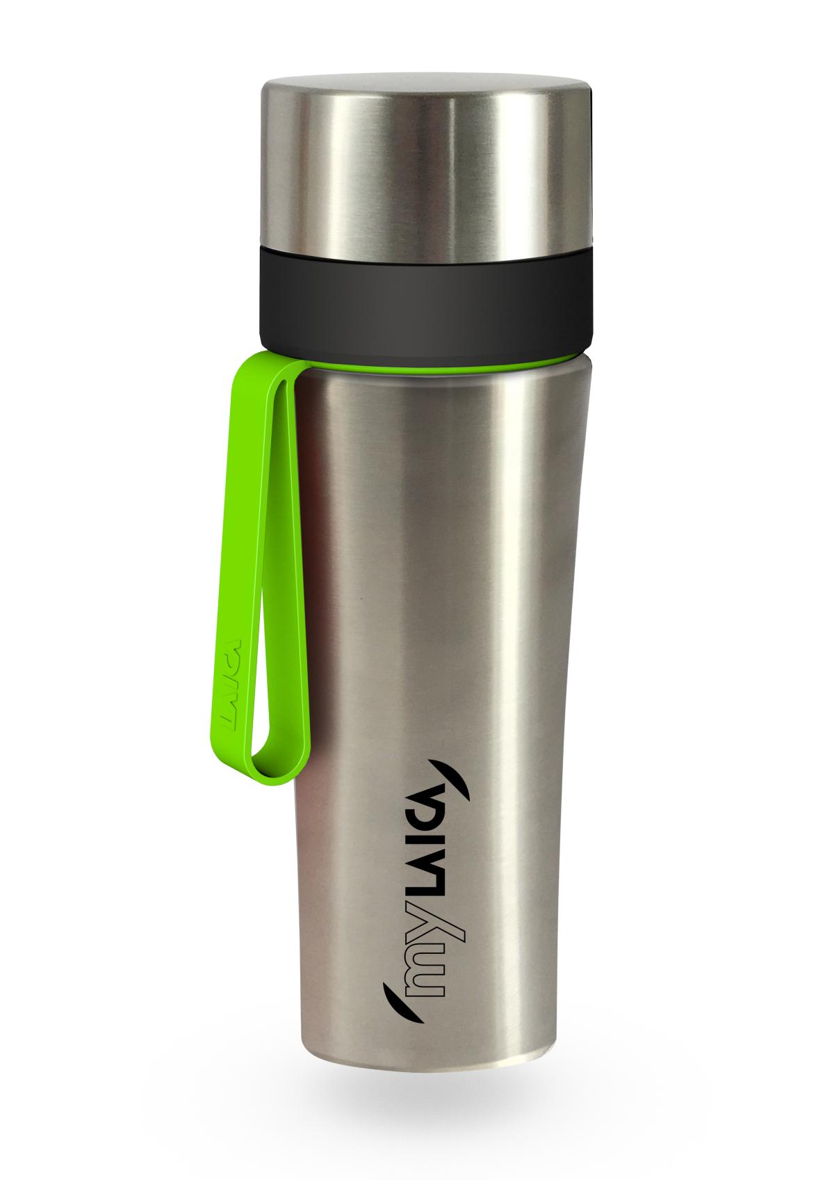 Sticlă filtrantă Sport myLaica, Inox, 0,55 litri, portabilă, Verde, filtru Fast Disk