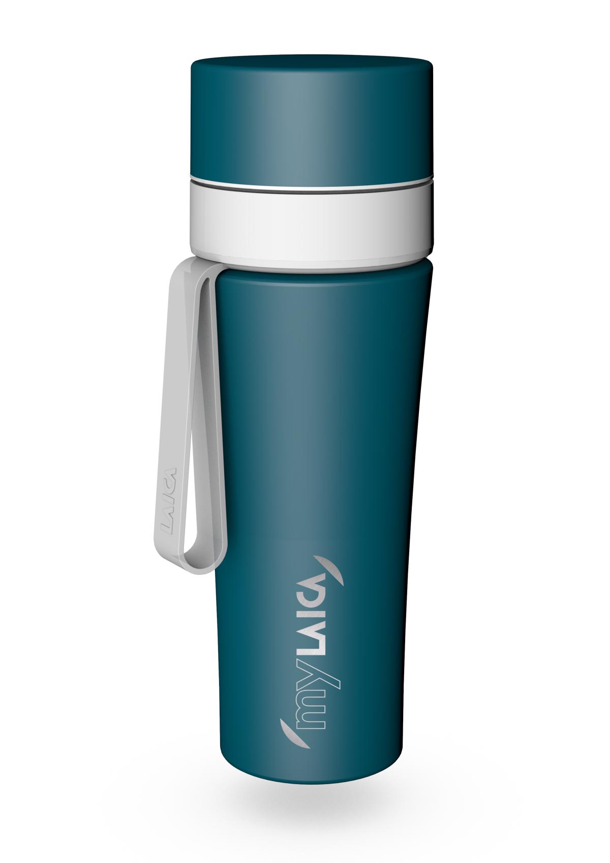 Sticlă filtrantă Sport myLaica, Inox, 0,55 litri, portabilă, Verde, filtru Fast Disk