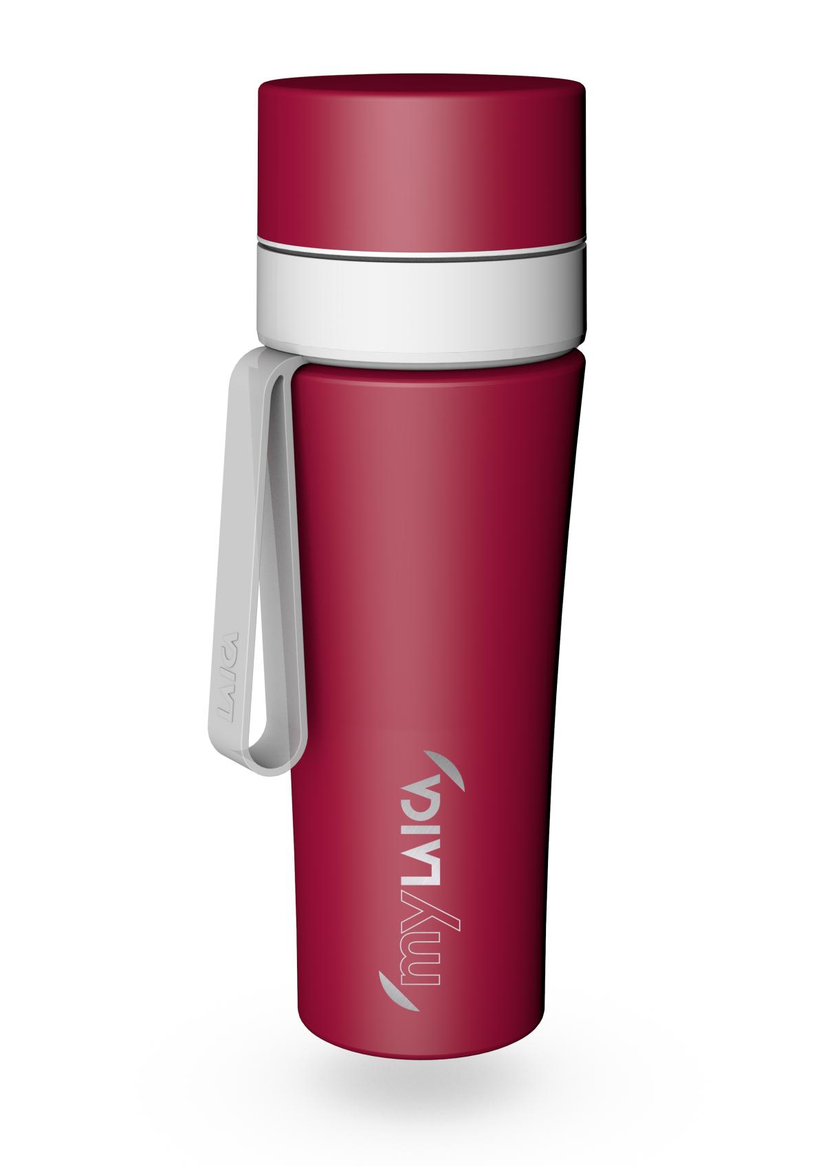 Sticlă filtranta Sport myLaica, Inox, 0,55 litri, portabilă, Rosu, filtru Fast Disk
