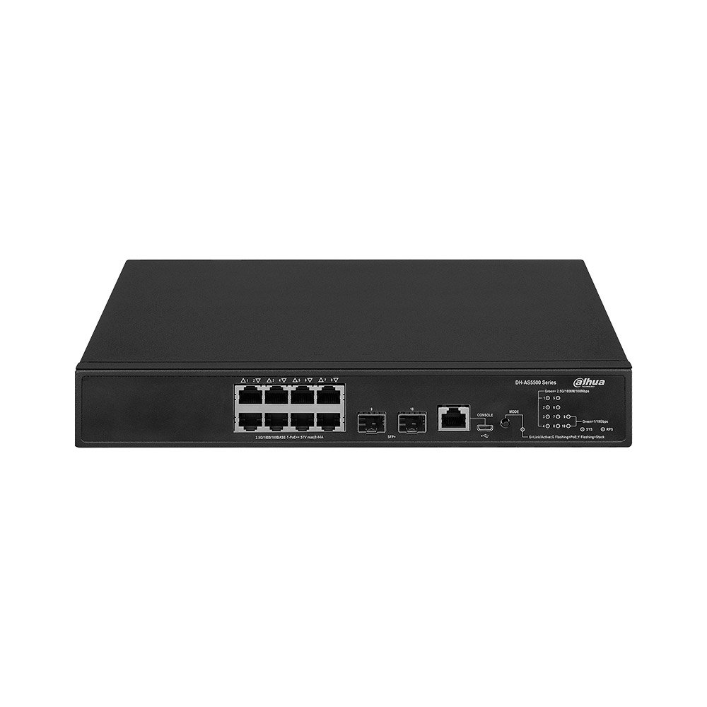 Switch cu 8 porturi Dahua AS5500-8MGT2XF-370, 128 Gbps, PoE, cu management