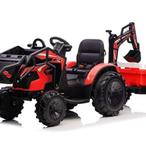 Tractor electric cu remorca pentru copii Kinderauto 720-T, 90W 12V, cupa si incarcator incluse, premium, culoare rosie
