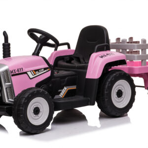 Tractoras electric Kinderauto BJ-611 60W 12V cu remorca si telecomanda  Roz