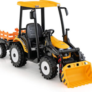 Tractoras electric copii cu remorca si cupa, Power-Tractor 400W 24V, culoare galbena