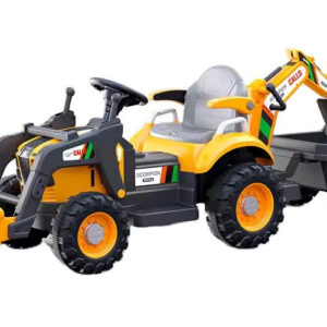 Tractoras electric pentru copii cu remorca, incarcator frontal si cupa spate, Kinderauto BRJ1588, 70W, 12V, galben