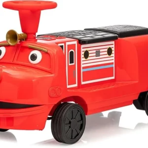 Trenulet electric pentru 2 copii 3-6 ani, CHUGGINGTON, 90W 12V, roti moi, rosu