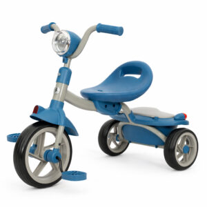 Tricicleta cu pedale Kinderplay Baby Flyer, pentru copii 2-4 ani, roti moi EVA, pliabila, albastra