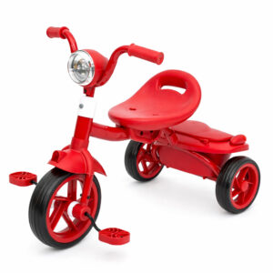 Tricicleta cu pedale Kinderplay Baby Flyer, pentru copii 2-4 ani, roti moi EVA, pliabila, rosie