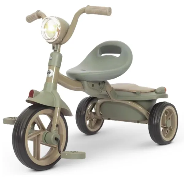 Tricicleta cu pedale Kinderplay Baby Flyer, pentru copii 2-4 ani, roti moi EVA, pliabila, verde